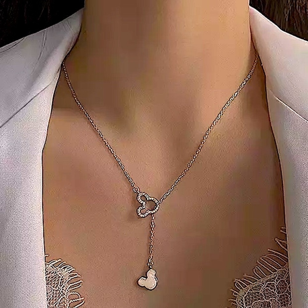 Mickey Mouse Sterling Silver Disney Y Lariat Zircon Necklace